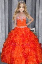 Ball Gown Strapless Appliques Orange Red Little Girl Pageant Dress with RufflesLGZY061FOR