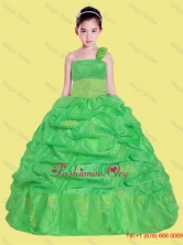 Beautiful Appliques One Shoulder Little Girl Pageant Dress in GreenLGZY165FOR