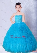 Blue Strapless Beading and Ruffles Floor Length Little Girl Pageant Dress LGZY021FOR