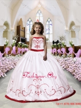 Embroidery Satin Little Girl Pageant Dress in White LGZY376-AFOR