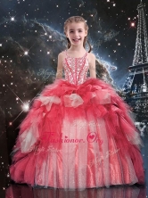 Fashionable Floor Length Beading and Ruffles Little Girl Pageant Dress for Winter LGDTA101002FOR 