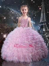 Fashionable Straps Little Girl Pageant Dress with Beading in Pink LGDTA113002FOR