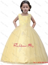 Light Yelloow Appliques Scoop Organza Little Girl Pageant Dresses for 2015 WinterLGML063FOR