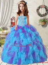 New Style Appliques Little Girl Pageant Dress with Ruffles in Purple and BlueLGZY471-AFOR