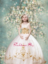 Perfect Ball Gown Scoop Little Girl Pageant Dresses in White and Gold LGZY089FOR
