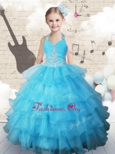 Pretty Halter Top Little Girl Pageant Dresses with Beading and Ruffled Layers CXMFG18MTFOR
