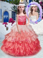 Pretty Spaghetti Straps Little Girl Pageant Dresses with Beading and Ruffled Layers 