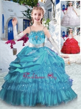 Pretty Spaghetti Straps Little Girl Pageant Dresses with Ruffled Layers and Appliques