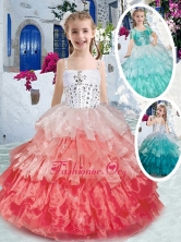 Pretty Spaghetti Straps Little Girl Pageant Dresses with Ruffled Layers and Beadin