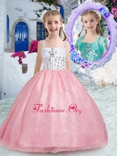 Pretty Spaghetti Straps Pink Little Girl Pageant Dresses with Beading