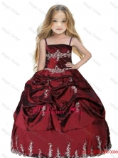Spaghetti Straps Appliques and Pick Ups Little Girl Pageant Dress in BurgundyLGZY496FOR
