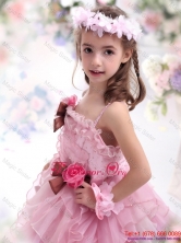 2015 Baby Pink Party Girl Dress with Hand Made Flowers and RufflesWMDLG012FOR