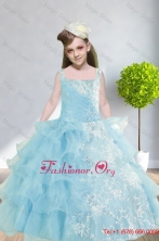 2015 Ball Gown Appliques and Ruffles Baby Bule Little Girl Party Dress with StrapsXFLG5792FOR