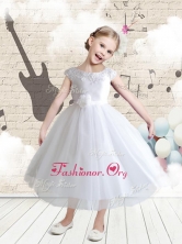 Affordable Cap Sleeves Bateau Flower Girl Dresses with Appliques FGL256FOR