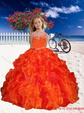 Appliques Little Girl Pageant Dress in Orange Red with Beaded DecorateLGZY061-AFOR