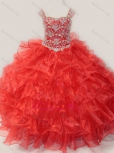 Ball Gown Straps Organza Beaded Bodice Lace Up Little Girl Pageant Dress in Red SWLG013-1FOR