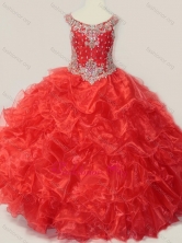 Beautiful Beaded and Ruffled Organza Little Girl Pageant Dress in Red SWLG007-1FOR