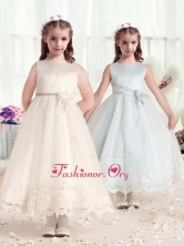 Beautiful Scoop Flower Girl Dresses with Hand Made Flowers FGL274FOR
