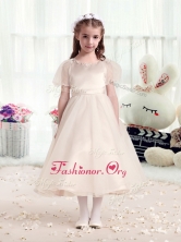 Best Princess Scoop Short Sleeves Champagne Flower Girl Dresses FGL280FOR