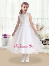 Cheap Princess Scoop White Flower Girl Dresses with Appliques FGL229FOR