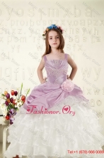Cheap White and Lavender Little Girl Party Dress with Appliques and Ruffled LayersXFLG5827FOR