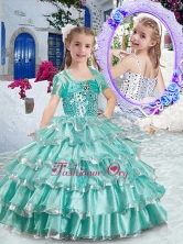 Classical Ball Gown Apple Green Pretty Girls Party Dresses with Ruffled Layers