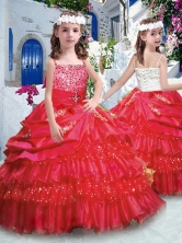 Classical Ball Gown Pretty Girls Party Dresses with Ruffled Layers and Beading