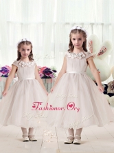 Classical Cap Sleeves Flower Girl Dresses with Appliques and Belt FGL286FOR