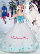 Classical White Pretty Girls Party Dresses with Appliques and Beading