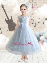 Discount Bateau Cap Sleeves Flower Girl Dresses with Appliques FGL256AFOR