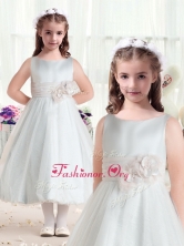 Fashionable Bateau Flower Girl Dresses with Hand Made Flowers FGL275FOR