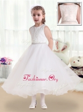 Fashionable Scoop Tea Length Flower Girl Dresses with Lace  FGL226FOR
