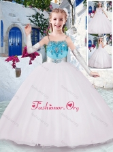 Gorgeous Spaghetti Straps Pretty Girls Party Dresses with Appliques and Beading 