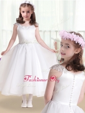 Latest Cap Sleeves Flower Girl Dresses with Beading and Appliques FGL235FOR