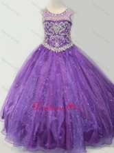 Latest Open Back Beaded Bodice Little Girl Pageant Dress in Purple SWLG005FOR