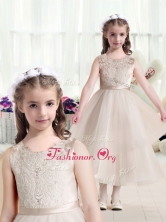 Most Popular Scoop Champagne Flower Girl Dresses with Appliques FGL291FOR