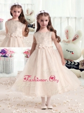 New Style Bateau Champagne Flower Girl Dresses with Appliques FGL276FOR