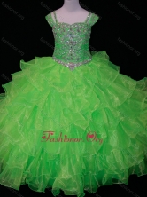 Perfect Sweetheart Ruffled Layer Little Girl Pageant Dress with Spaghetti Straps in Spring Green SWLG016-1FOR