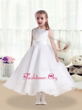 Pretty Scoop White Flower Girl Dresses with Beading and Bowknot FGL234FOR