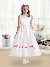 Pretty Scoop White Flower Girl Dresses with Lace and Belt FGL255FOR