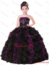Purple and Black Strapless Appliques and Ruffles Organza Little Girl Pageant Dress LGZY027FOR