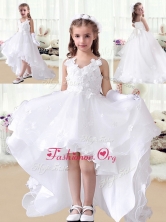 Romantic V Neck Appliques High Low White Flower Girl Dresses FGL239FOR
