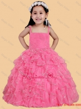 Rose Pink Ball Gown Spaghetti Straps Little Girl Party Dress LGZY744FOR