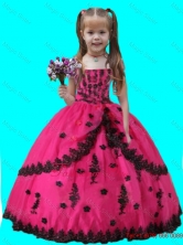 Scoop Hot Pink Ball Gown Applique Organza Little Girl Party Dress LGZY498FOR