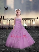 Spaghetti Straps Beaded Pink Girls Party Dresses in Tulle  XFLG081-2FOR