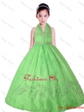 Spring Green Halter Top Neck Appliques Little Girl Party Dress LGZY618FOR