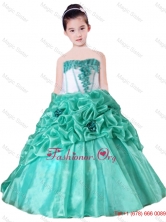 Strapless Pick Ups Hand Made Flowers Ball Gown 2016 Little Girl Party Dress LGZY236FOR