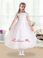 Sweet Bateau Cap Sleeves Flower Girl Dresses with Appliques FGL233FOR