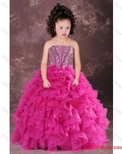 Sweet Hot Pink Strapless Beading Ruffles Little Girl Pageant Dress LGLFY091906FOR