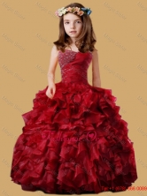 Wine Red Little Girl Party Dress with Beading and Ruffled LayersLGUNION19T08FOR